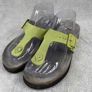 Mephisto Womens Thong Sz 9 Light Green Wedge Heel Cork Footbed Slip On Sandals